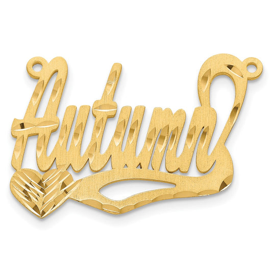 14k Yellow Gold Satin Diamond-cut Heart Name Plate