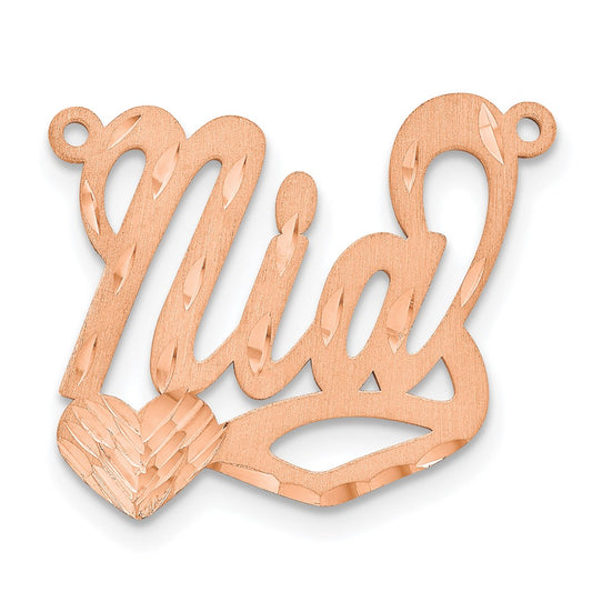 14k Rose Gold Satin Diamond-cut Heart Name Plate