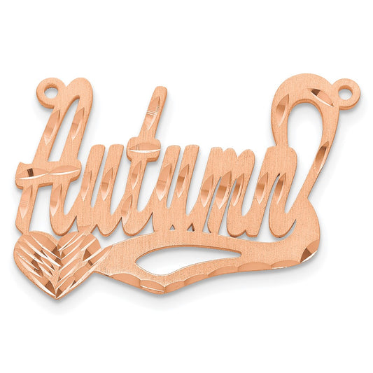 14k Rose Gold Satin Diamond-cut Heart Name Plate