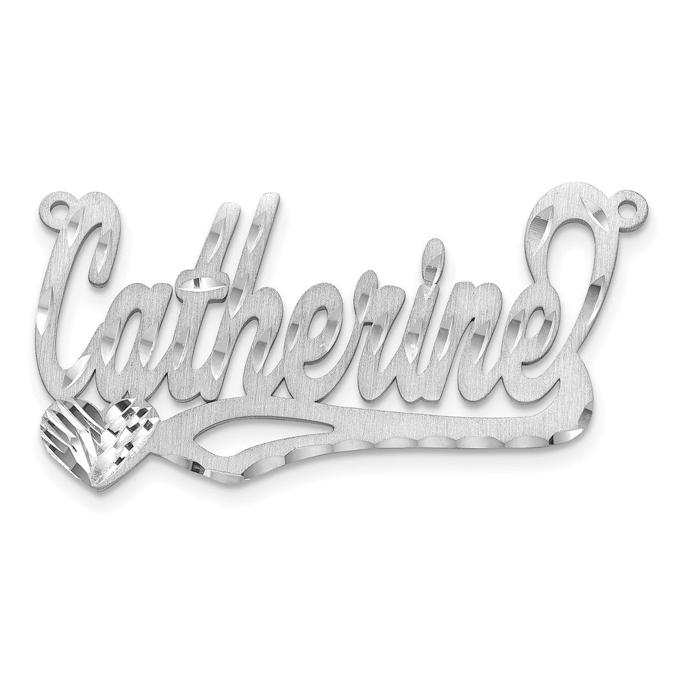 10k White Gold Satin Diamond-cut Heart Name Plate