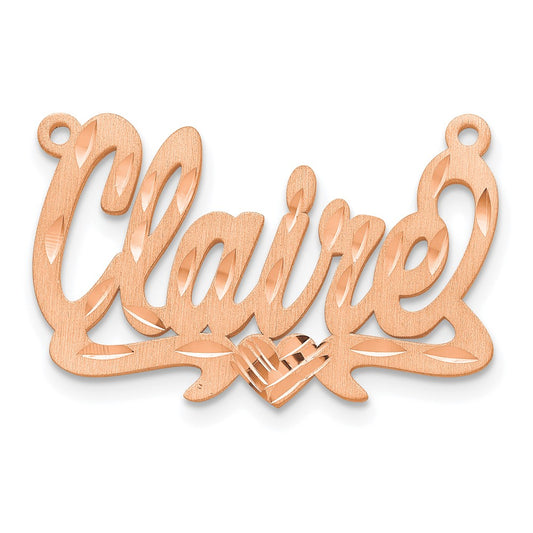 14k Rose Gold Satin Diamond-cut Heart Name Plate