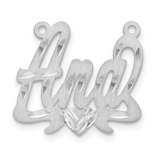 14k White Gold Satin Diamond-cut Heart Name Plate