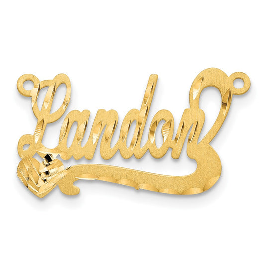 14k Yellow Gold Satin Diamond-cut Heart Name Plate