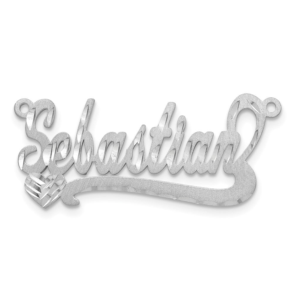 10k White Gold Satin Diamond-cut Heart Name Plate