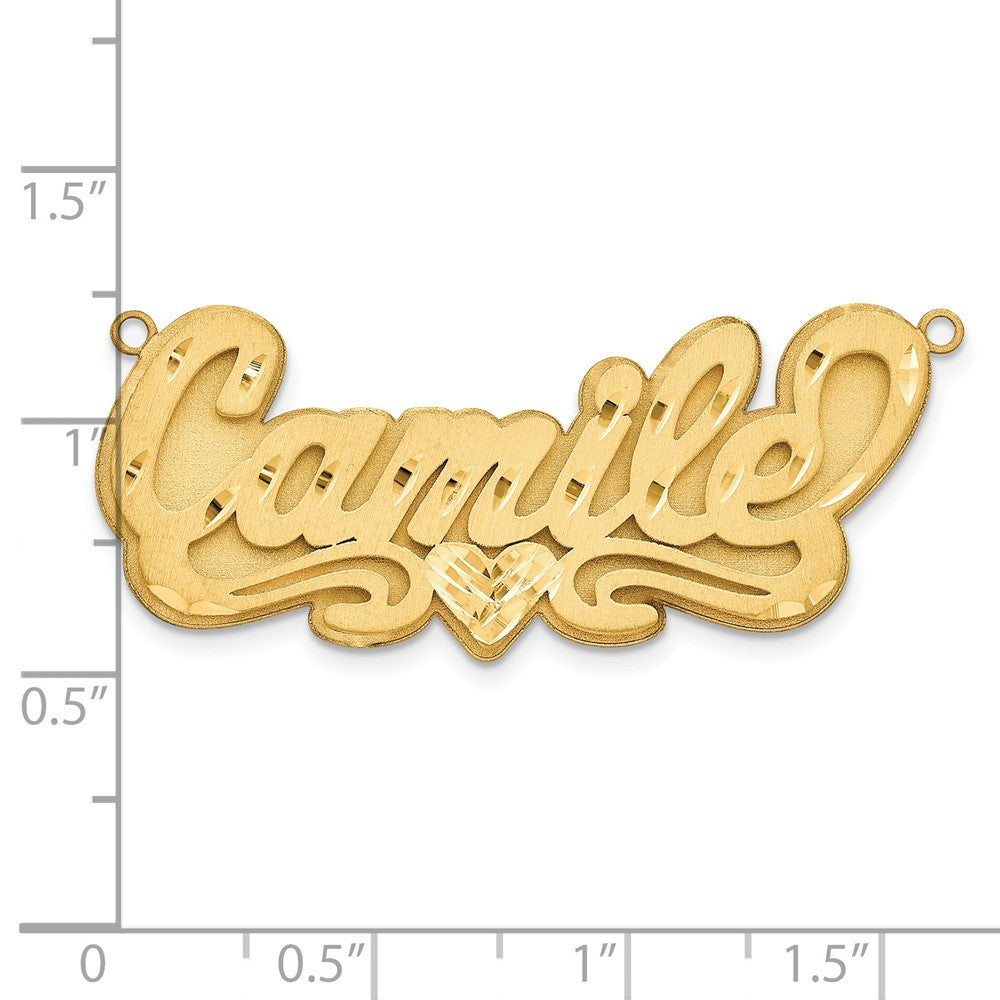 14k Yellow Gold 3D Satin Diamond-cut Heart Name Plate