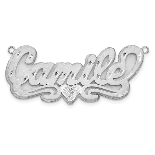 SS/Rhodium-plated 3D Satin Diamond-cut Heart Name Plate
