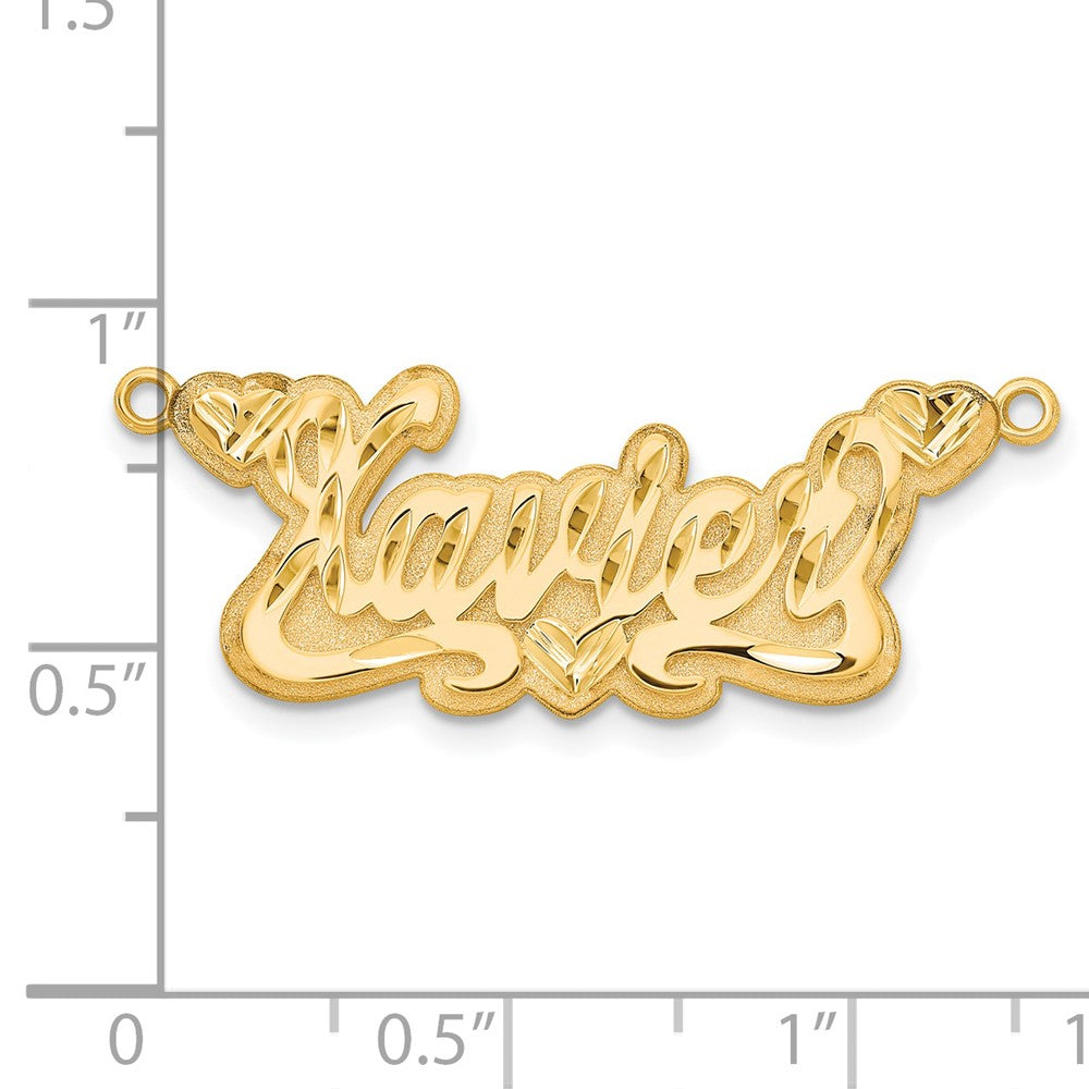 14k Yellow Gold 3D Diamond-cut Hearts Name Plate