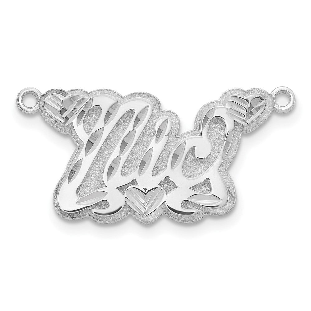 14k White Gold 3D Diamond-cut Hearts Name Plate