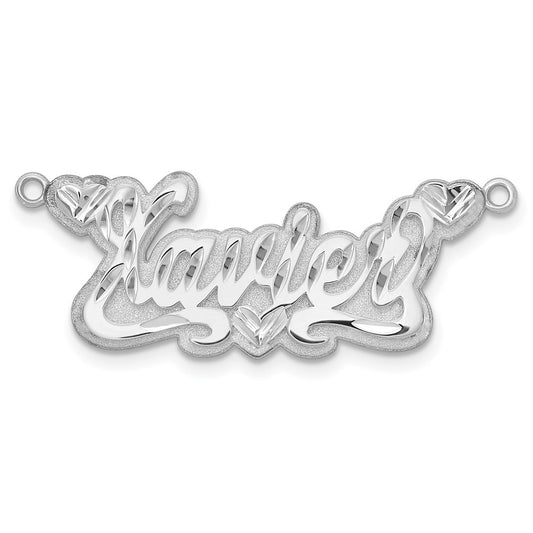 14k White Gold 3D Diamond-cut Hearts Name Plate
