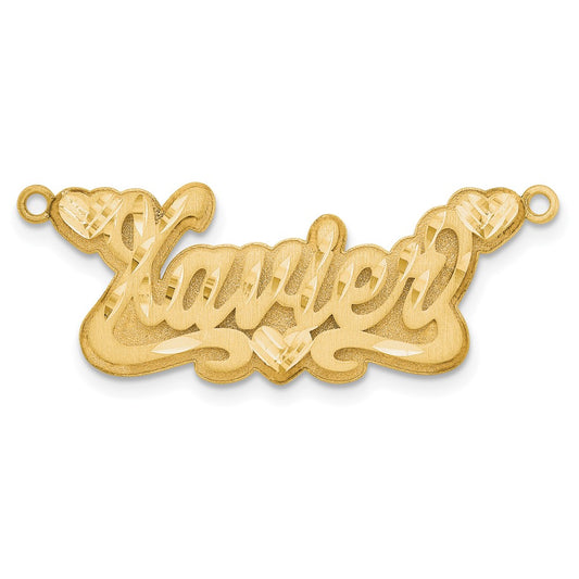 14k Yellow Gold 3D Satin Diamond-cut Hearts Name Plate