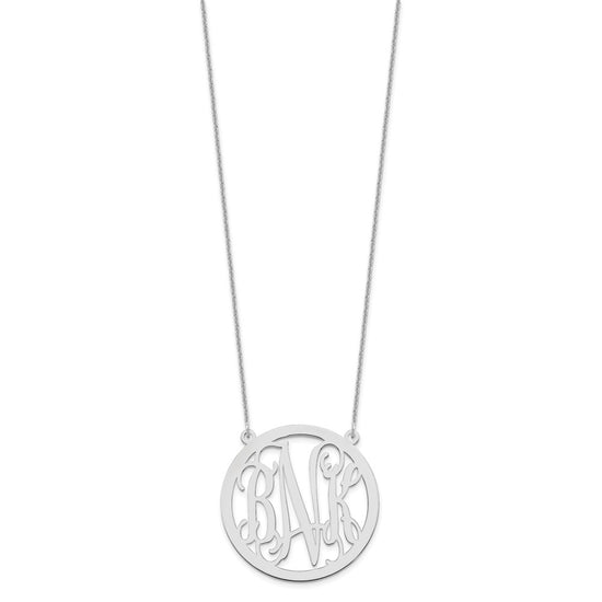 14k White Gold Large Round Monogram Necklace