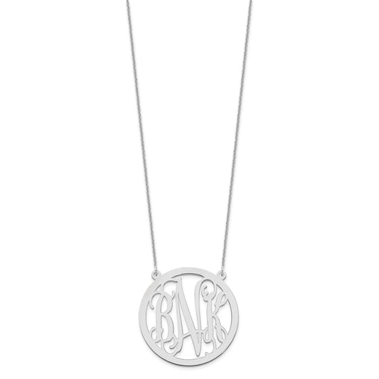 14k White Gold Large Round Monogram Necklace