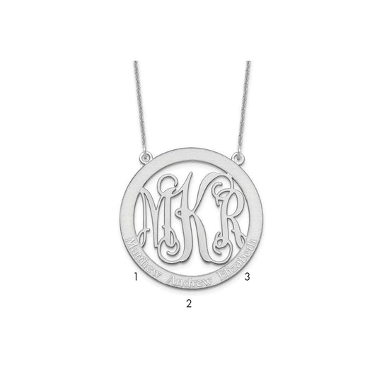 14k White Gold Large Family Monogram Necklace