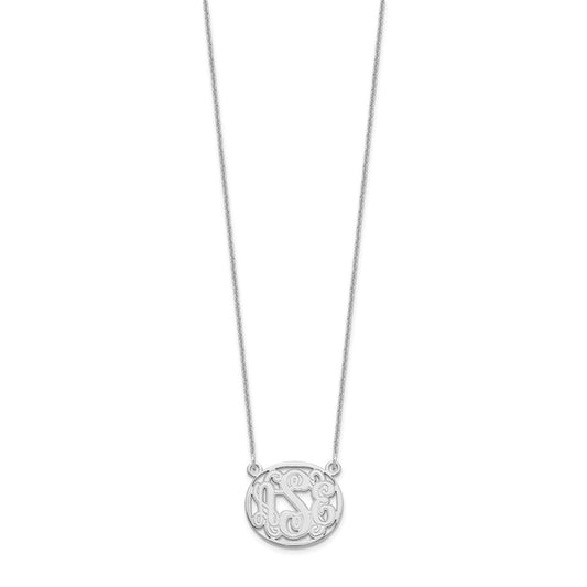 14k White Gold Etched Oval Monogram Necklace