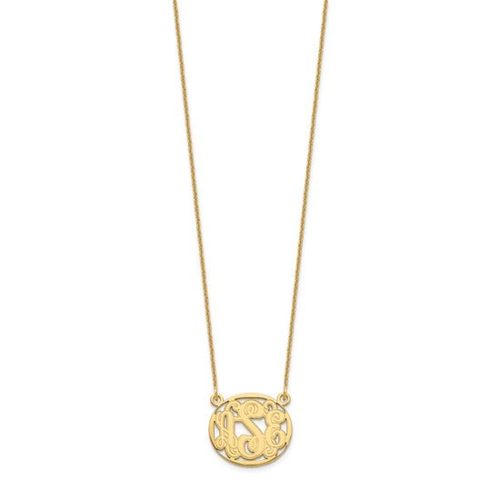 14k Yellow Gold Etched Oval Monogram Necklace