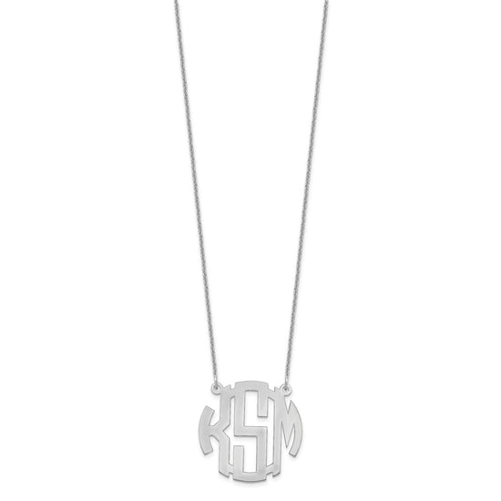 14k White Gold Small Round Monogram Necklace