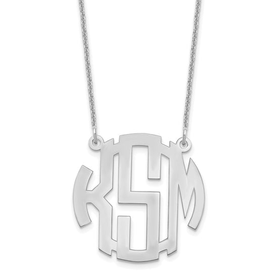 14k White Gold Small Round Monogram Necklace