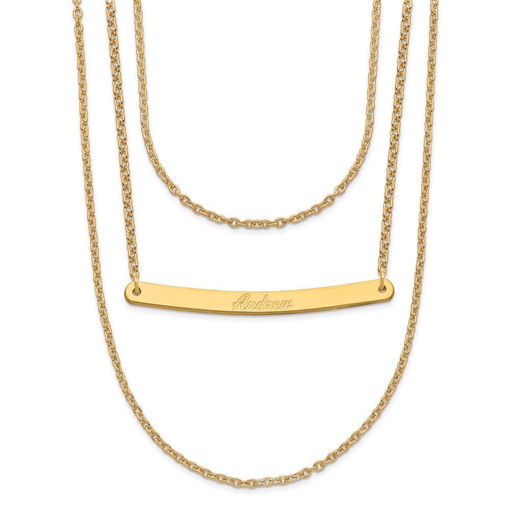 Sterling Silver/Gold-plated Brushed 3 Chain 1 Bar Necklace