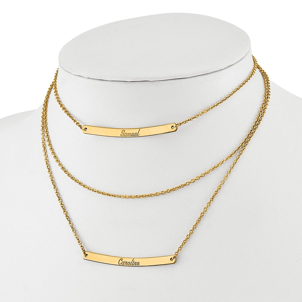 Sterling Silver/Gold-plated Brushed 3 Chain 1 Bar Necklace