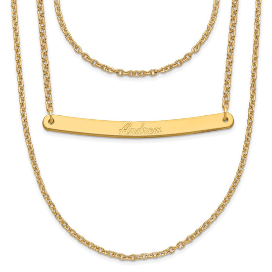 Sterling Silver/Gold-plated Brushed 3 Chain 1 Bar Necklace
