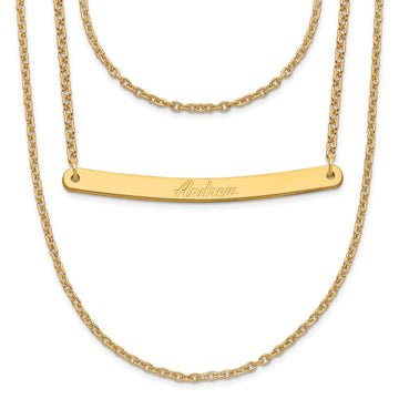 Sterling Silver/Gold-plated Brushed 3 Chain 1 Bar Necklace