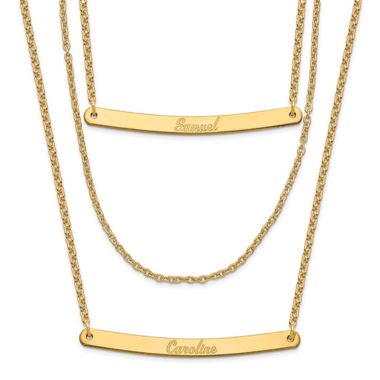 Sterling Silver/Gold-plated Brushed 3 Chain 2 Bar Necklace
