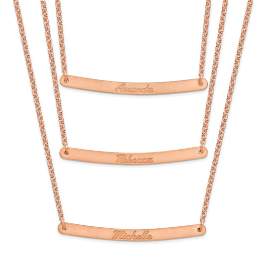 Sterling Silver/Rose-plated Brushed 3 Chain 3 bar Necklace