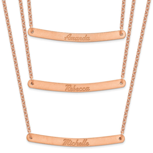 Sterling Silver/Rose-plated Brushed 3 Chain 3 bar Necklace