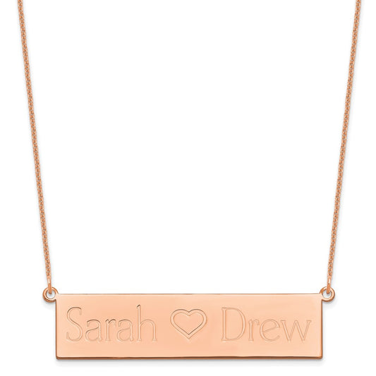 Polished 2 Name And Heart Bar Plate with Chain