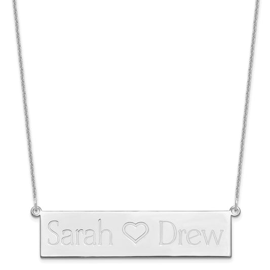 Polished 2 Name And Heart Bar Plate with Chain