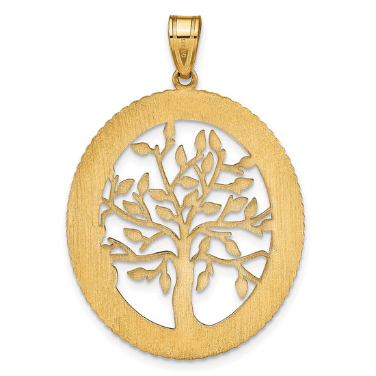 Laser Polished Family Tree Oval Pendant