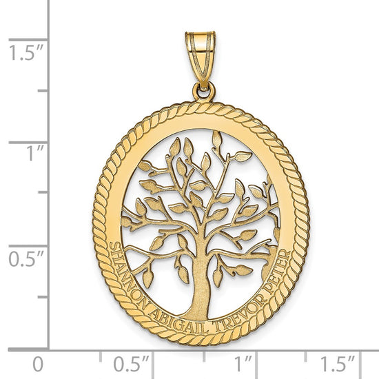 Laser Polished Family Tree Oval Pendant