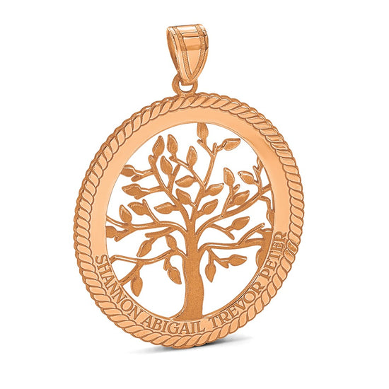 Laser Polished Family Tree Oval Pendant