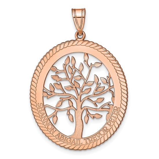 Laser Polished Family Tree Oval Pendant