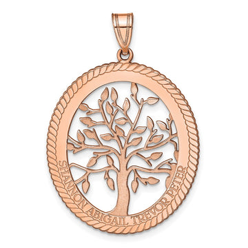 Laser Polished Family Tree Oval Pendant