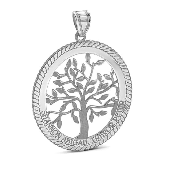 Laser Polished Family Tree Oval Pendant