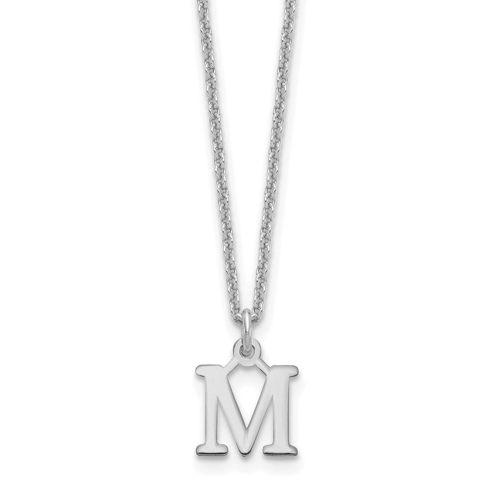10k White Gold Cut-out Letter M Initial 18 inch Necklace