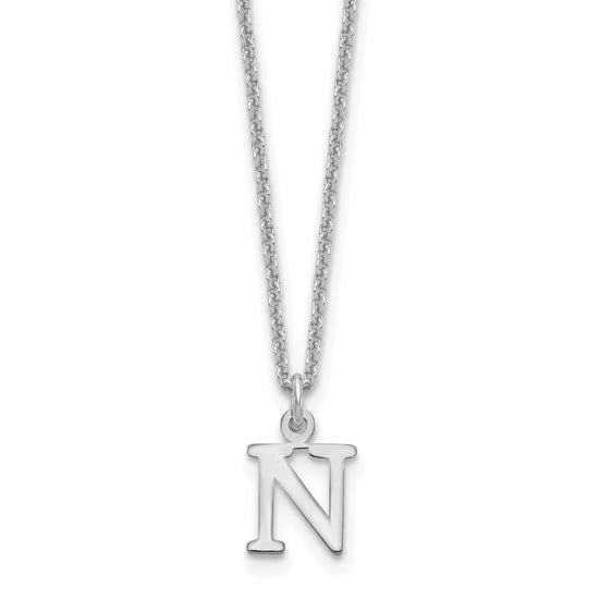 10k White Gold Cut-out Letter N Initial 18 inch Necklace