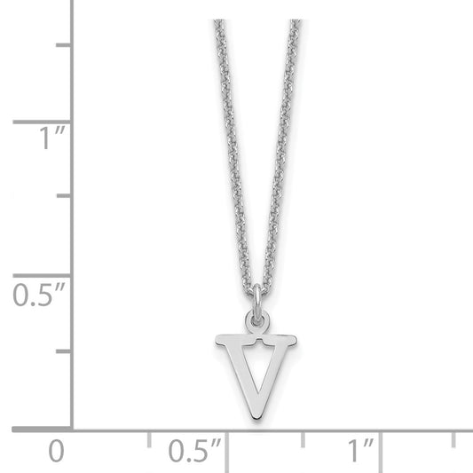 10k White Gold Cut-out Letter V Initial 18 inch Necklace