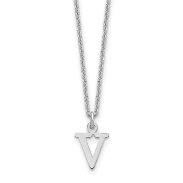 10k White Gold Cut-out Letter V Initial 18 inch Necklace