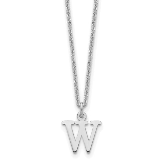 10k White Gold Cut-out Letter W Initial 18 inch Necklace