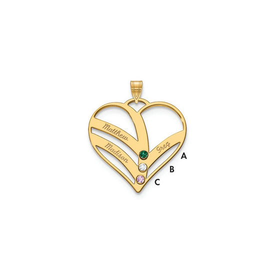 Mothers Heart Charm with Names and Birthstones