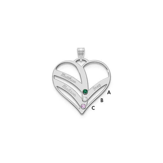 Mothers Heart Charm with Names and Birthstones