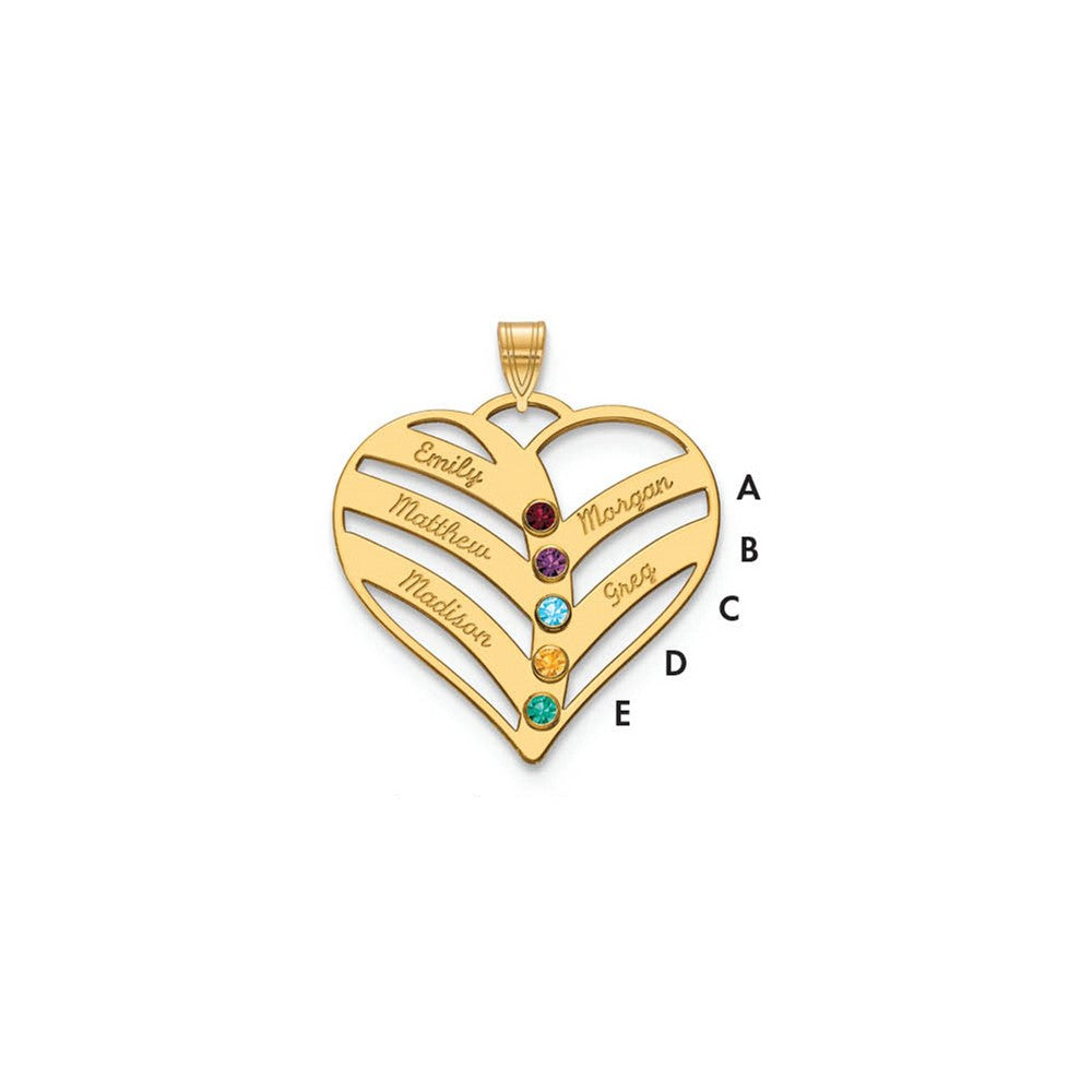 Mothers Heart Charm with Names and Birthstones