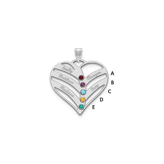 Mothers Heart Charm with Names and Birthstones