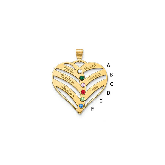 Mothers Heart Charm with Names and Birthstones
