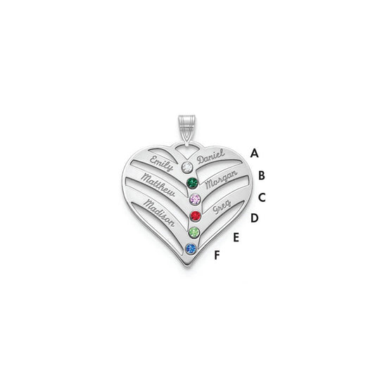Mothers Heart Charm with Names and Birthstones