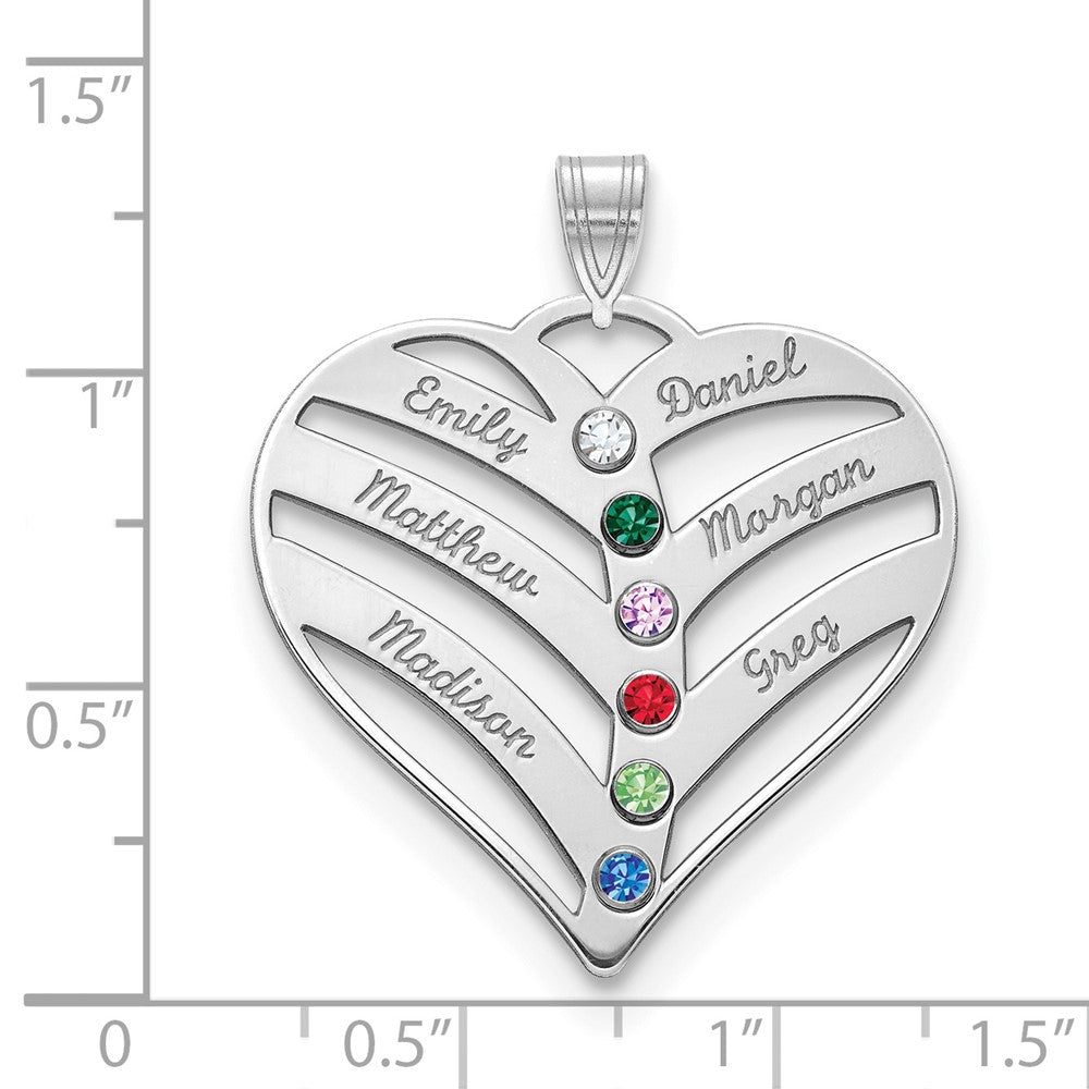 Mothers Heart Charm with Names and Birthstones