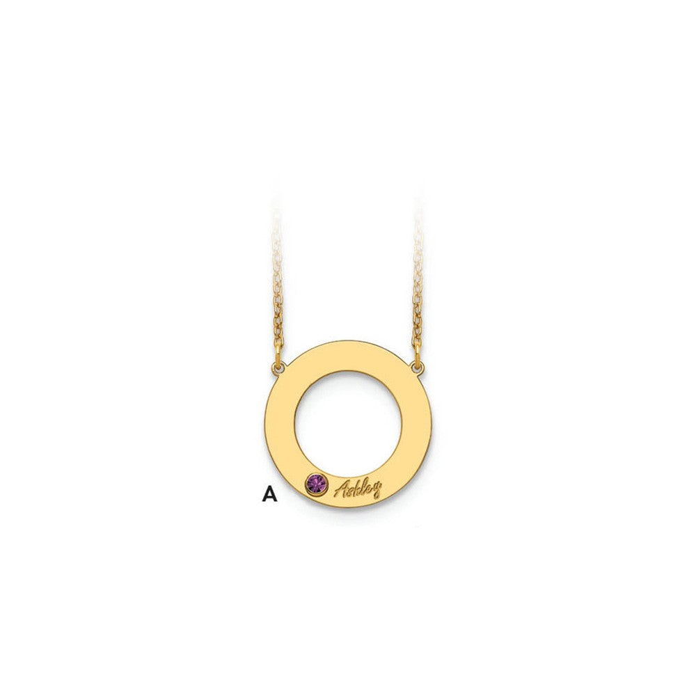 Name and Birthstone Cutout Circle Necklace