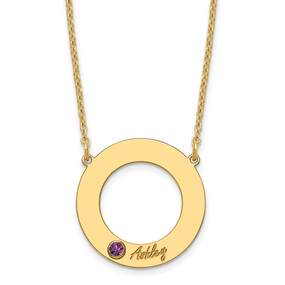 Name and Birthstone Cutout Circle Necklace